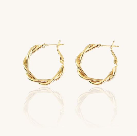 QUEENLY - Twisted Earrings Dipped in 14K Gold · Brioche Gold Hoop · Creoles · Huggies Gift For Women · Durable Lightweight · 1 pair