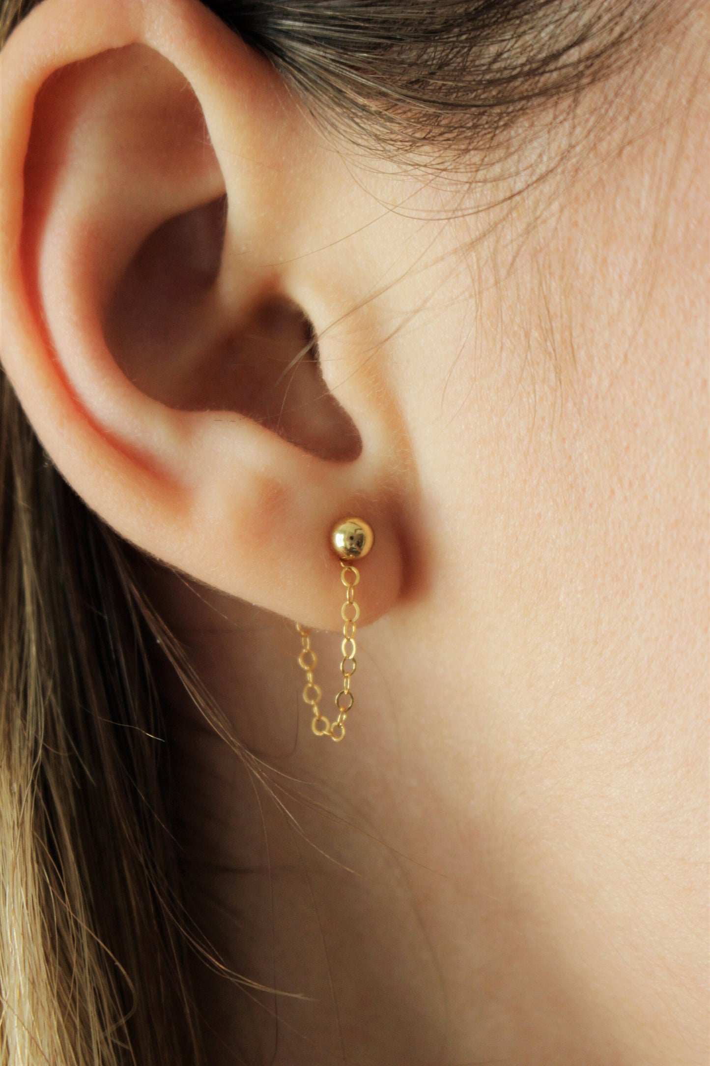 Boucles d'oreilles avant-arrière en or 14 carats | Chaîne amovible | Oreilles boule | Bijoux pour femmes | Cadeau de demoiselle d'honneur
