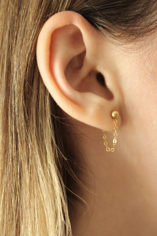 Front back earrings in 14k gold filled ∙ Removable chain ∙ Ball stud ears ∙ Jewelry for women ∙ Bridesmaid gift