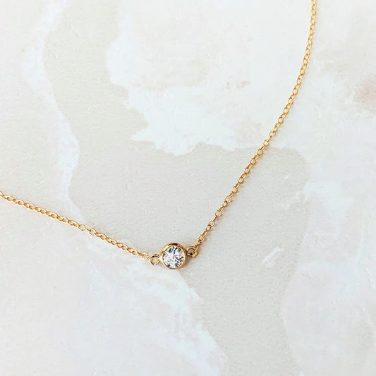 Minimalist small zirconia 14K Gold Filled necklace ∙ Clear Zircon Connector and dainty cable chain