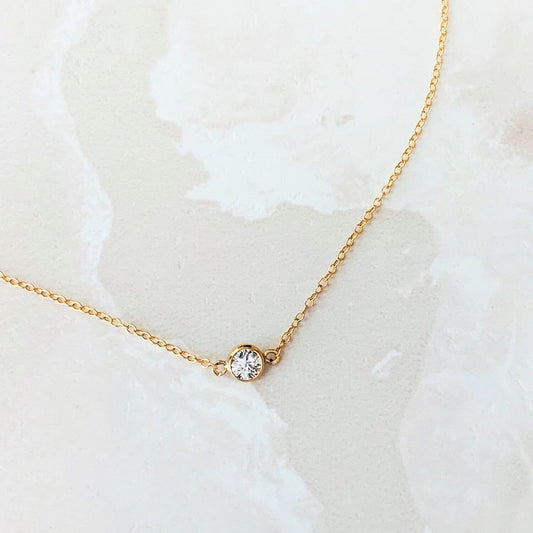 Minimalist small zirconia 14K Gold Filled necklace | Clear Zircon Connector and dainty cable chain