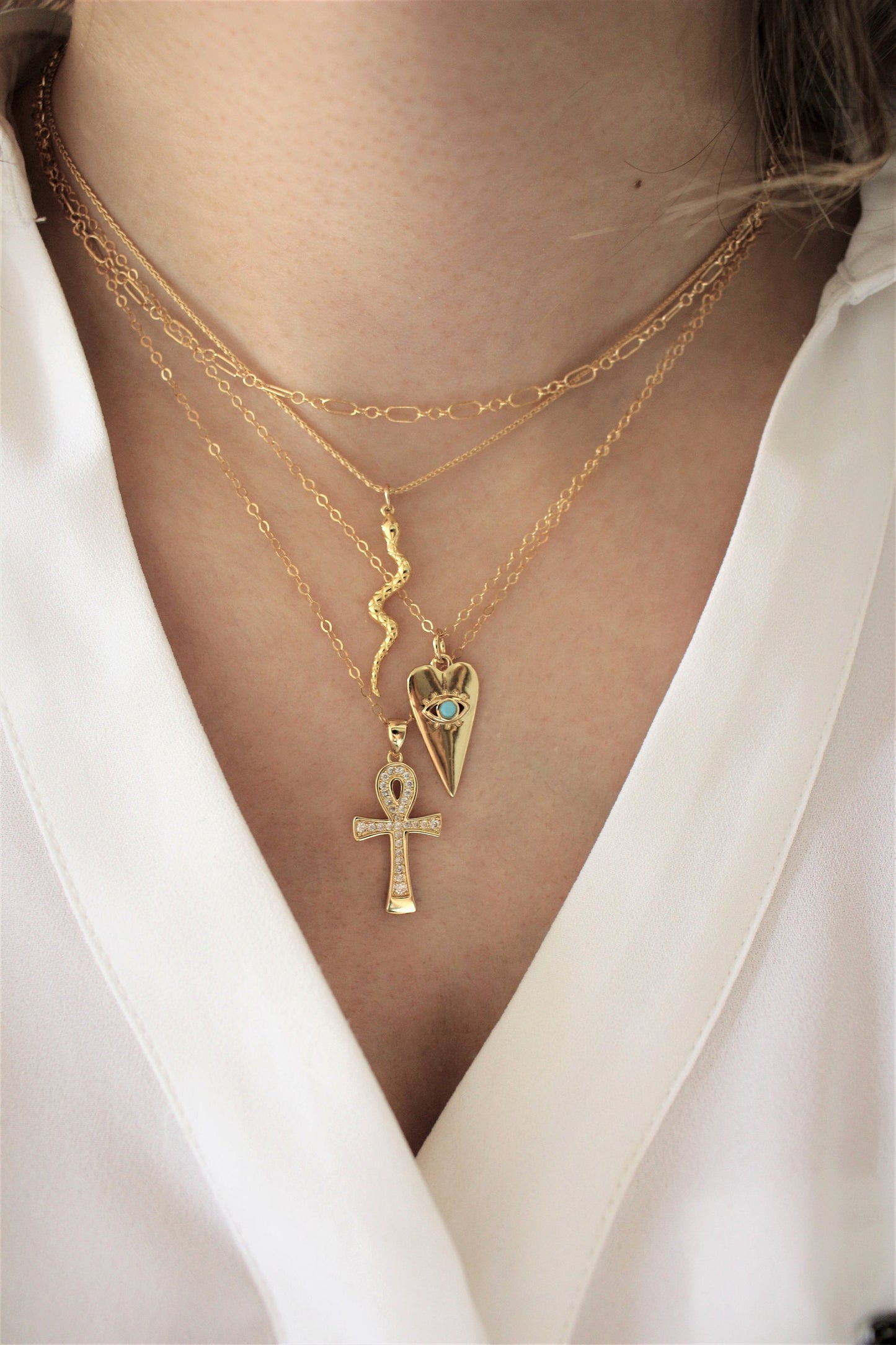 Ankh necklace ∙ Gold filled chain ∙ Paved charm cross zircon ∙ Ansated cross pantheon egypt ∙ 14x29mm