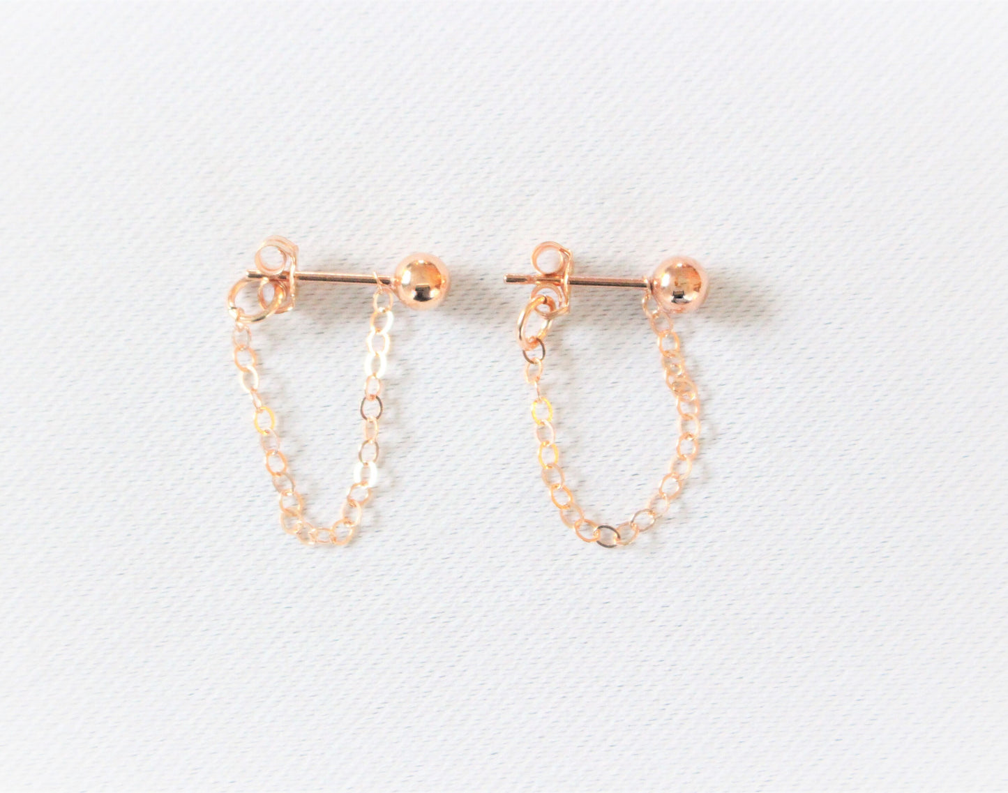 14K Rose gold filled earrings,  Front back chain on studs