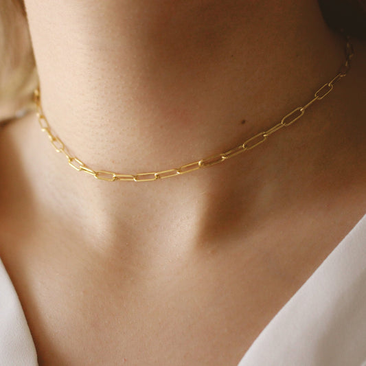 14k gold filled necklace ∙ Paperclip chain ∙ 3*8.8 mm ∙ 14k gold necklace ∙ Rectangle link chain ∙ Waterproof ∙ Choker necklace ∙ Bridesmaid