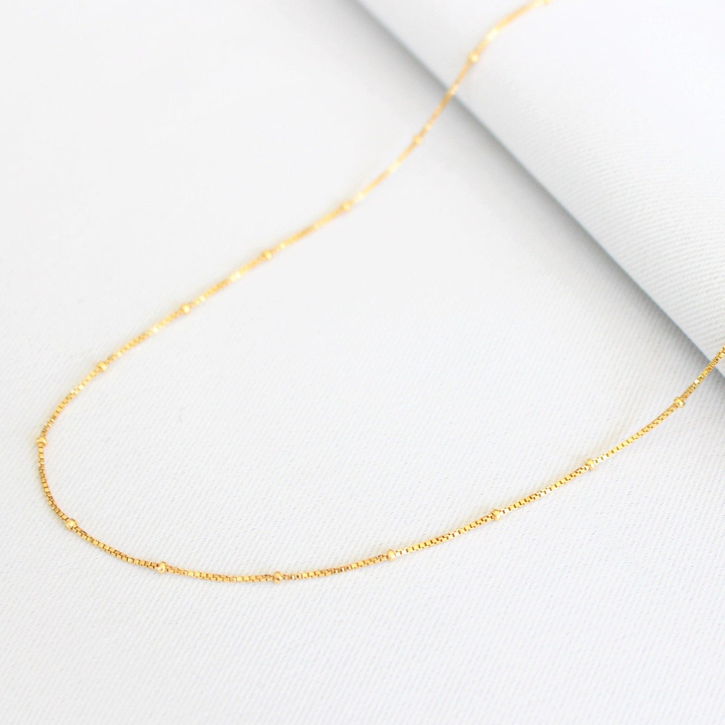 14k gold filled box with beads chain - Satellite necklace
