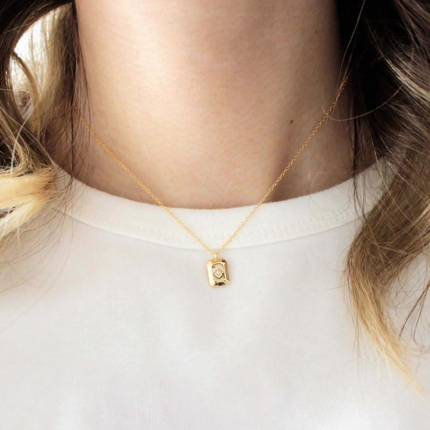 14k Gold Polar Star Charm Necklace with Dainty Cable Chain