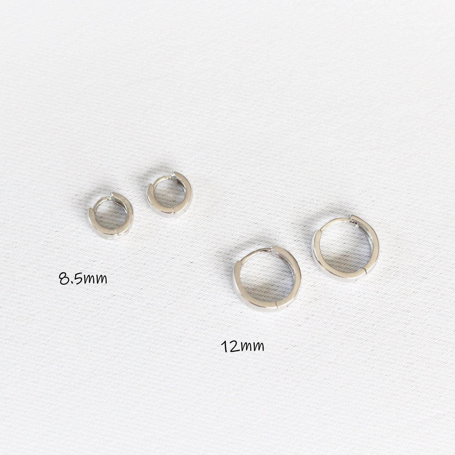 Boucles d'oreilles minimalistes en argent sterling 925 | Créoles Huggies Argent | 8,5 ou 12 mm | 1 paire
