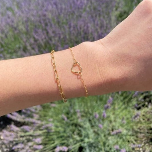 Wire Heart Bracelet in 14k Gold Filled ∙ Gold Layering Adjustable Bracelet
