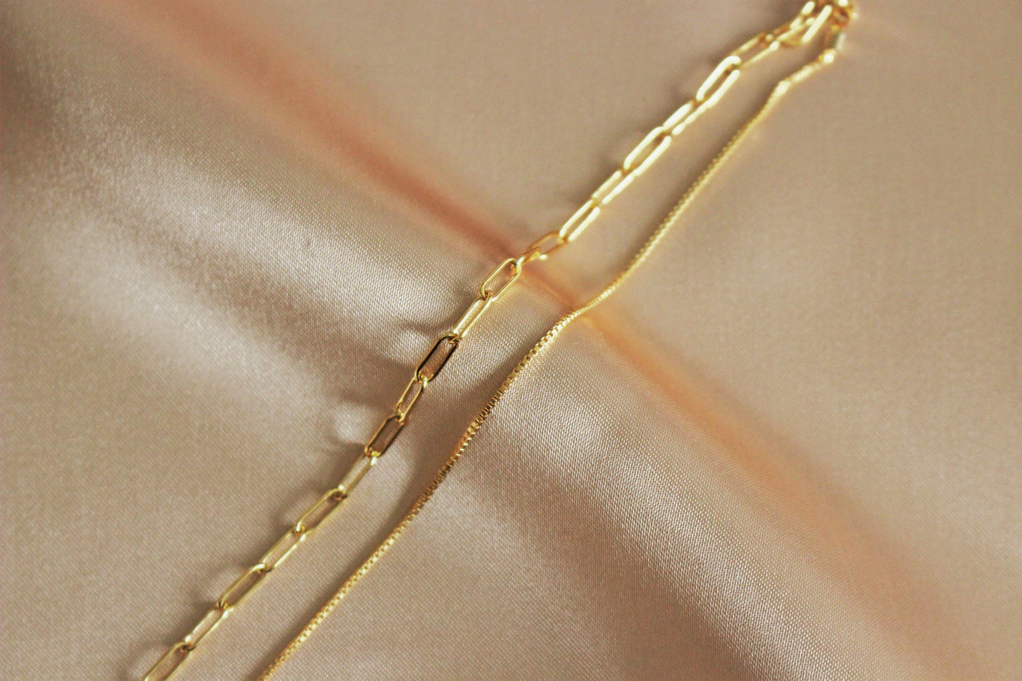 Set of 2 Bracelets in 14k Gold Filled ∙ Paperclip and Box Bracelets