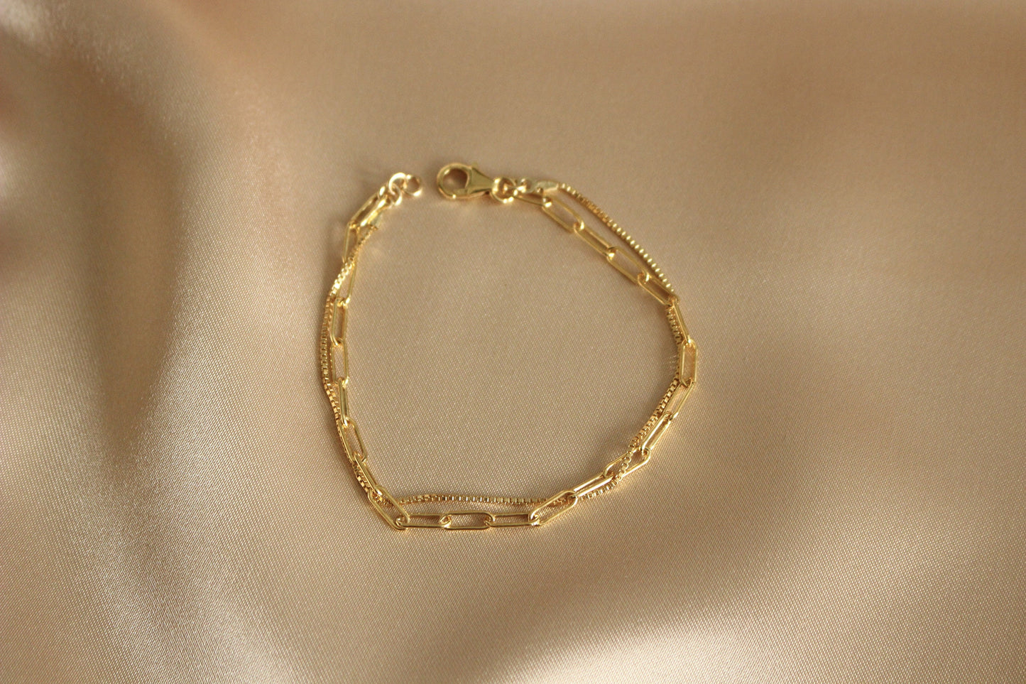 Set of 2 bracelets in real 14k gold filled - Paperclip and box chain