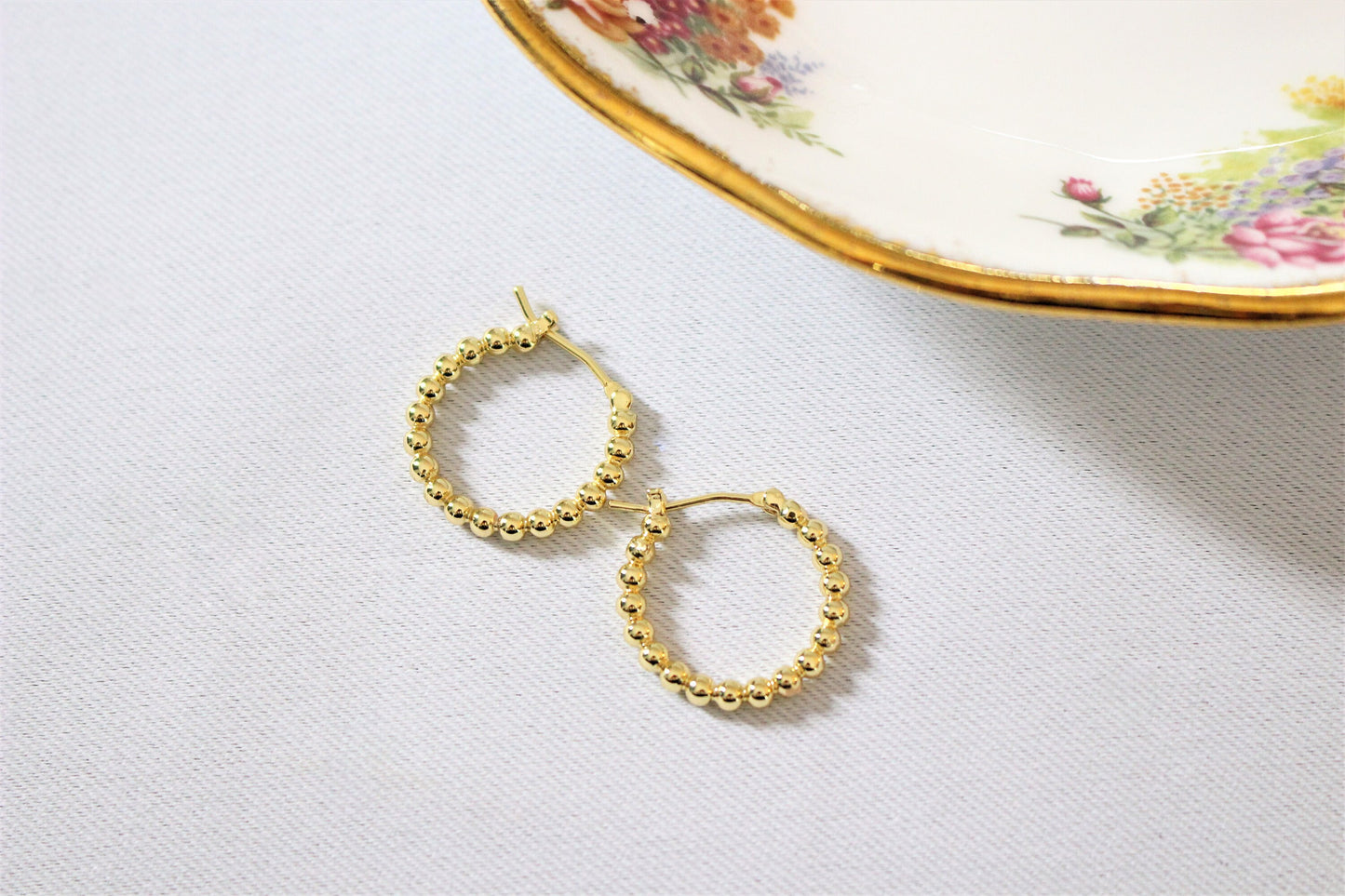 Créoles perlées - Boucles d'Oreilles Or Vermeil 14 Carats - 20mm