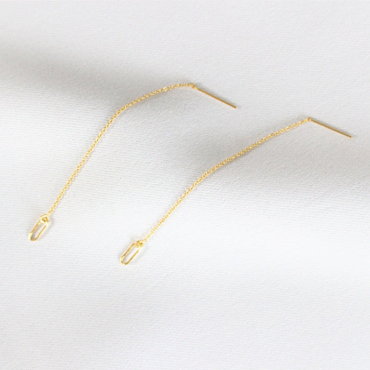 Long Threader Earrings in 14kGF ∙  Chain Threader ∙ Ear Threads chain back front ∙ Dangling gold earrings ∙ Long chain earrings