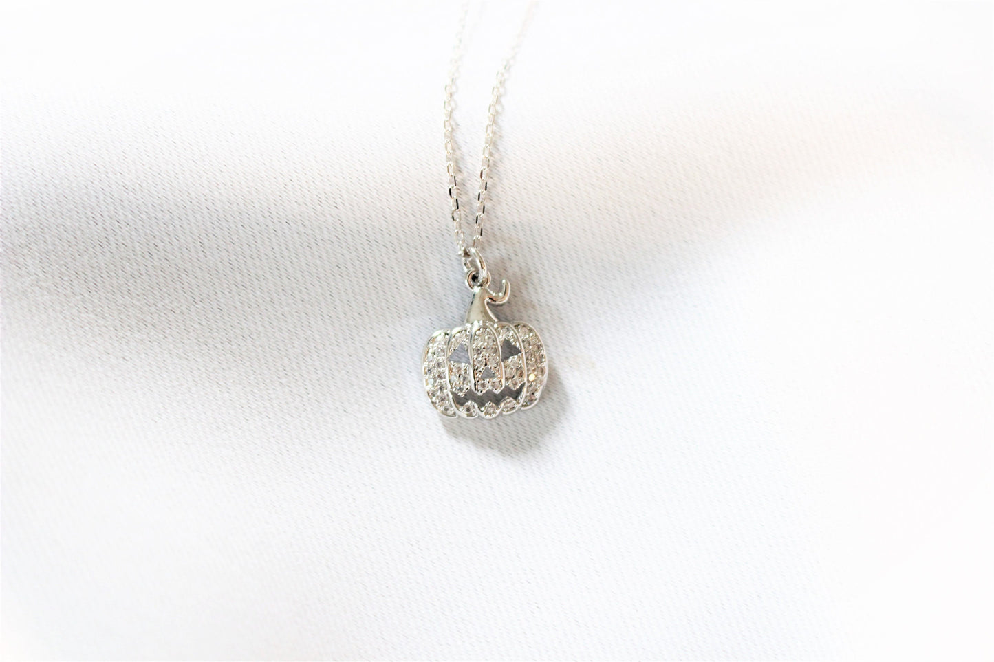 Pumpkin Face Necklace ∙ Cubic Zirconia Pendant Halloween Jack O Lantern