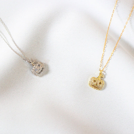 Pumpkin Face Necklace ∙ Cubic Zirconia Pendant Halloween Jack O Lantern