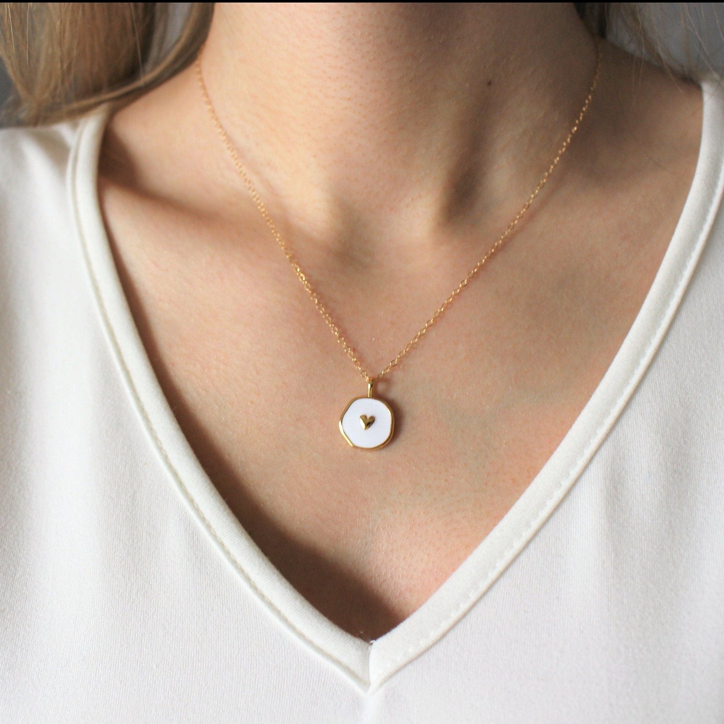 Enamel Magic pendant - Moon and heart necklace