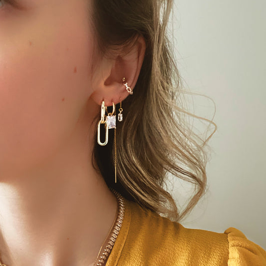 NEMY - Hoop Earrings Dipped in 14K Gold | Chunky Earrings | Rectangle Chain Dangle Earrings | Geometric Hoops | Paperclip Creoles