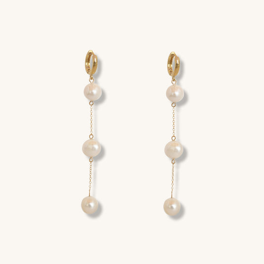 Boucles d'oreilles pendantes perlées en or 14 carats | Boucles d'oreilles perles pendantes pour femme