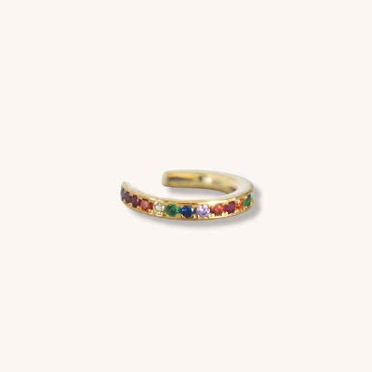 Gold or Silver Sterling 925 ring not pierced | EarCuff gold and rainbow zircon | earrings