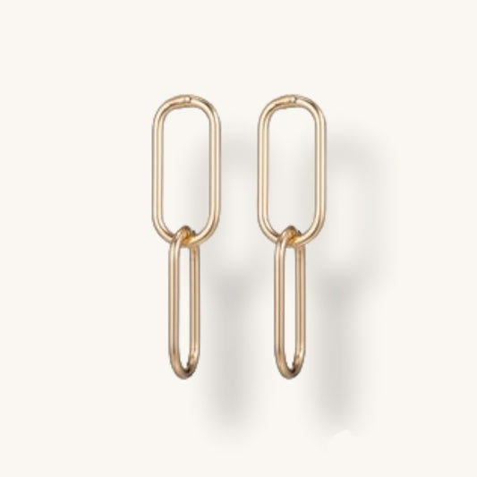 18kt Gold Dangling Earrings ∙ Rectangle chain earrings ∙ Casual elegant jewelry