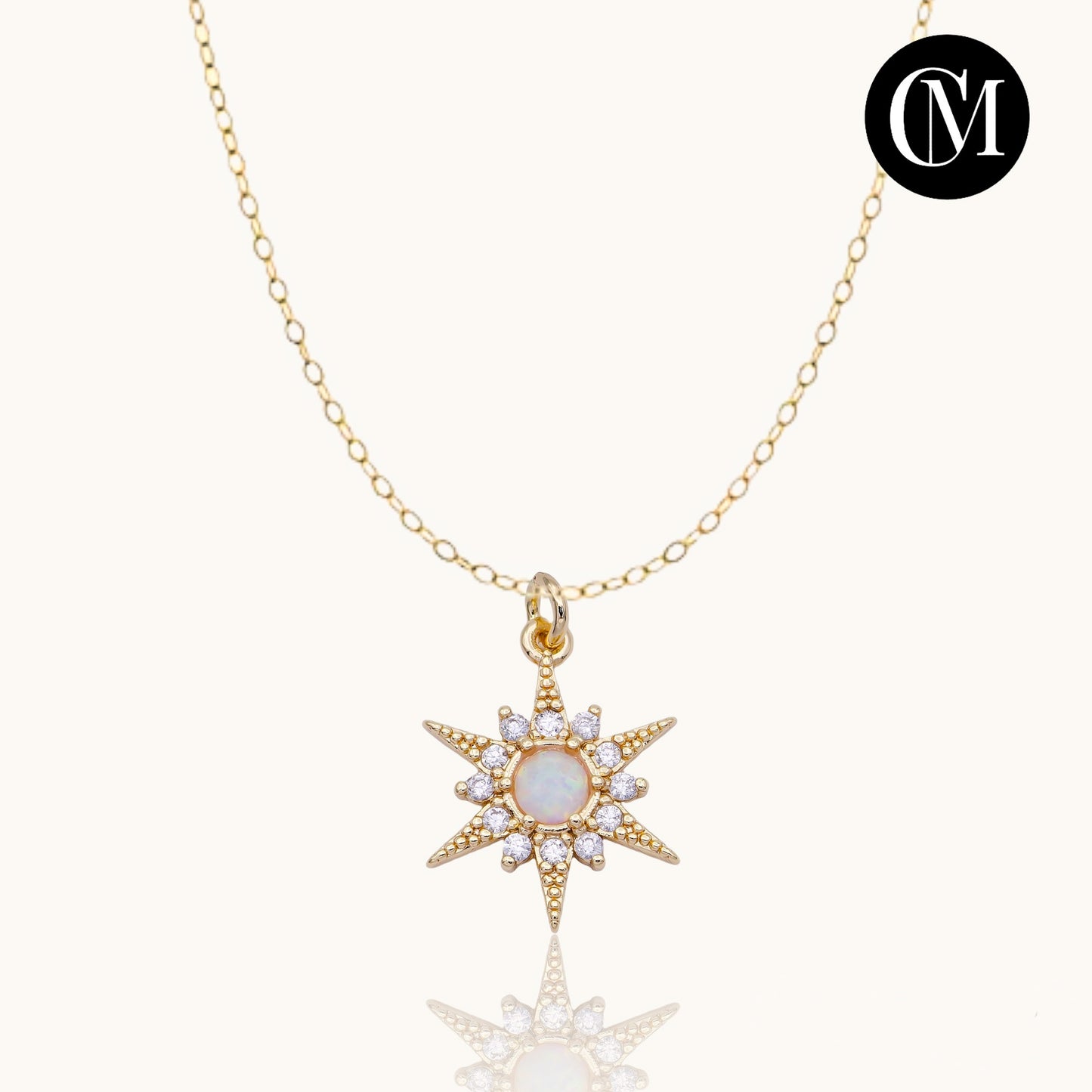 Celestial opal necklace - Gold Filled Micro Pave Opal Star Necklace