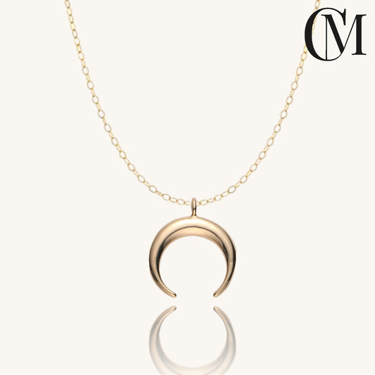 Double Horn Necklace ∙ 18K Crescent Horn Pendant and 14k Gold Filled chain ∙ Dainty Gold Moon ∙ Gift for her ∙ Boho necklace
