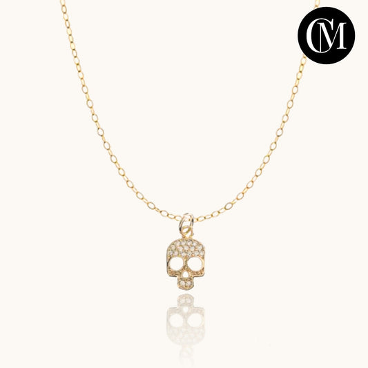 Dainty Skull Necklace ∙ 14k Gold filled chain ∙ Shiny charm pendant skull