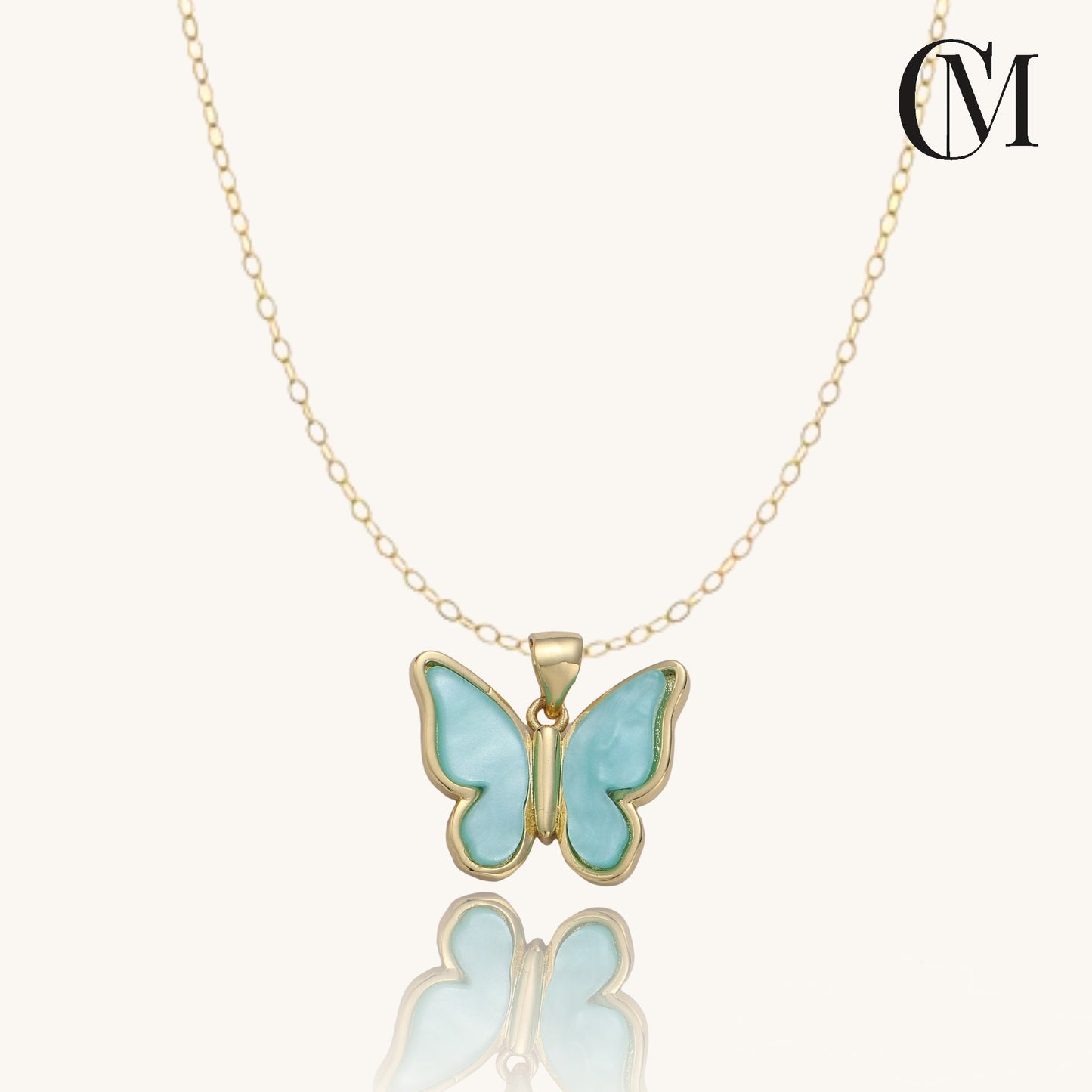 Dainty mariposa - 14k Gold Filled Butterfly Pendant Necklace Charm Love Enamel