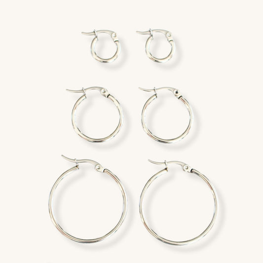 Several sizes of stainless steel earrings · Small silver hoop earrings · women's earrings round max creoles circle silver jewelry