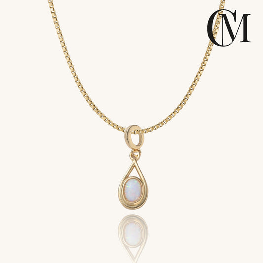 White opal pendant and 14Kt Gold Filled necklace ∙ Oval teardrop bezel opal ∙ Necklace for women ∙ Birthstone Gift